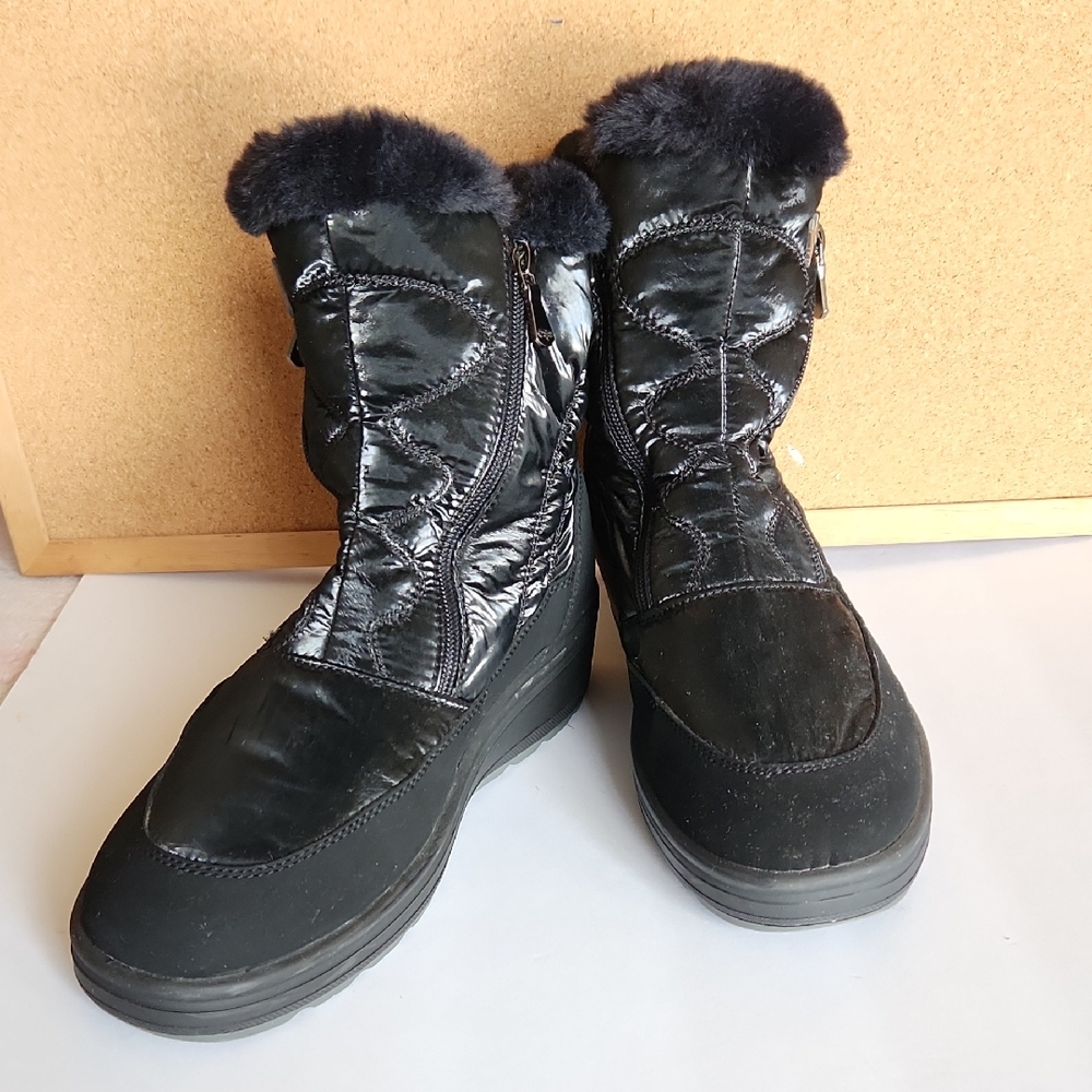 ❄️Pajar Black Winter Boots with Fur Trim, Ice Grip Outsoles